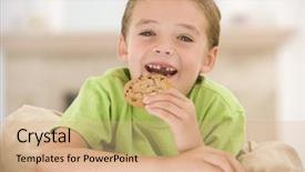  Presentation with kids room children smile - Cool new presentation with childrens eaten - young boy eating cookie backdrop and a coral colored foreground