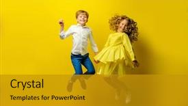  Presentation with children little child girl plays - Amazing presentation theme having children's fashion beautiful boy backdrop and a gold colored foreground