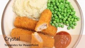  Presentation with tomato ketchup - Audience pleasing theme consisting of childrens food - fish fingers with mashed potato backdrop and a gold colored foreground