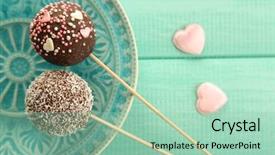  Presentation with childrens - Beautiful presentation theme featuring childrens food - tasty cake pops on plate backdrop and a mint green colored foreground
