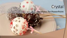  Presentation with cake - PPT theme having childrens food - tasty cake pops on plate background and a lemonade colored foreground