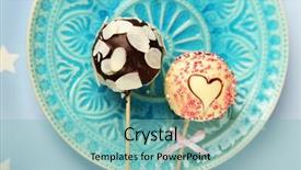  Presentation with confectionery tasty cake pops - Beautiful slide deck featuring childrens food - tasty cake pops on plate backdrop and a seafoam green colored foreground