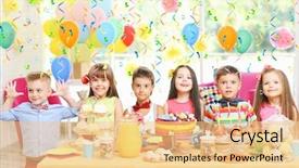  Presentation with children birthday - Amazing PPT theme having children's funny birthday party backdrop and a lemonade colored foreground