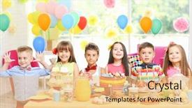  Presentation with children birthday - Colorful slides enhanced with children's funny birthday party backdrop and a lemonade colored foreground