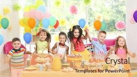  Presentation with children birthday - PPT layouts enhanced with children's funny birthday party background and a coral colored foreground