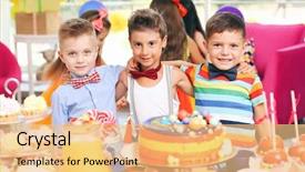  Presentation with children birthday - Slide deck with children's funny birthday party background and a yellow colored foreground