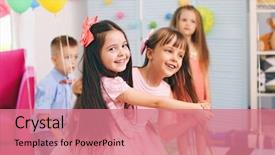  Presentation with dance children - Presentation theme having children's funny birthday party background and a coral colored foreground