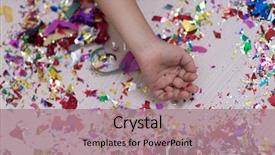  Presentation with wooden floor and gold frame - Slides having children's hand with confetti background and a coral colored foreground