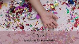  Presentation with wood floor wiht lighting - Cool new theme with children's hand with confetti backdrop and a coral colored foreground