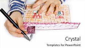  Presentation with white house - Cool new theme with childrens hand with pencil draws backdrop and a white colored foreground