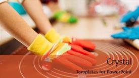  Presentation with childrens hands - Slide deck with childrens hands in gloves caramel background and a red colored foreground