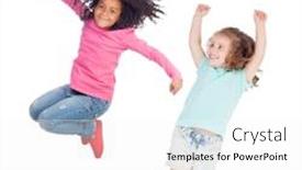  Presentation with childrens - Slides enhanced with childrens jumping toguether isolated background and a white colored foreground