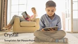  Presentation with tablets wood table tablet white - Amazing presentation design having childrens magazines - boy using digital tablet backdrop and a coral colored foreground