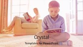  Presentation with digital anthropology - Cool new presentation theme with childrens magazines - boy using digital tablet backdrop and a coral colored foreground