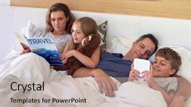  Presentation with family reading - Colorful slide set enhanced with childrens magazines - caucasian family laying in bed backdrop and a  colored foreground