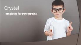  Presentation with blonde holding magnifying glass - Audience pleasing presentation design consisting of childrens magazines - cute little boy in glasses backdrop and a  colored foreground