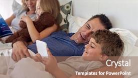  Presentation with father and son - Amazing PPT theme having childrens magazines - father and son playing games backdrop and a  colored foreground