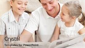  Presentation with family reading - Slides having childrens magazines - happy family reading a newspaper background and a  colored foreground