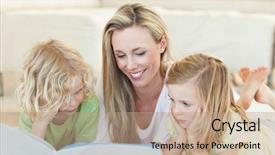  Presentation with children story - Cool new PPT theme with childrens magazines - mother reading story for her backdrop and a coral colored foreground