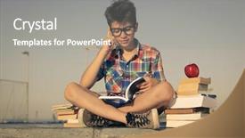  Presentation with school kids reading books - Audience pleasing presentation theme consisting of childrens magazines - school boy reading a book backdrop and a gray colored foreground