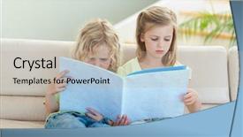  Presentation with reading - Cool new slide deck with childrens magazines - siblings reading magazine together backdrop and a mint green colored foreground