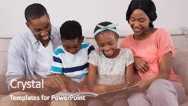  Presentation with family reading - PPT layouts consisting of childrens magazines - smiling family reading magazine while background and a  colored foreground