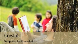  Presentation with young children playing - Slides featuring childrens magazines - young relaxed father reading book background and a coral colored foreground