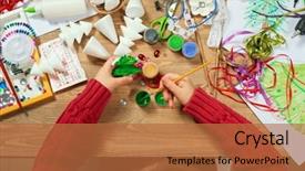  Presentation with new year - PPT theme featuring childrens making decorations for new background and a  colored foreground