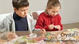  Presentation with childrens - PPT theme featuring childrens making decorations for new background and a  colored foreground