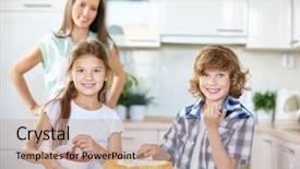  Presentation with food red - PPT theme having childrens mother food - two children baking a fresh background and a coral colored foreground