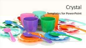  Presentation with children on plastic waste - Slides having childrens eaten - children's plastic tableware isolated background and a  colored foreground