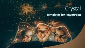  Presentation with light book - Slide deck enhanced with stars - childrens reading a book background and a navy blue colored foreground