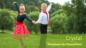  Presentation with couple dance - Amazing PPT theme having childrens-retro-dance-couple backdrop and a tawny brown colored foreground