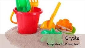  Presentation with white sand - Slides featuring children's toys on sand background and a coral colored foreground