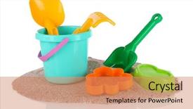  Presentation with children plush toy and dolls - Beautiful slide deck featuring children's toys on sand backdrop and a coral colored foreground