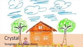  Presentation with white house - Colorful PPT theme enhanced with child's drawing house isolated backdrop and a yellow colored foreground