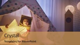  Presentation with astronaut - Slide deck featuring childs dream - child in an astronaut costume background and a yellow colored foreground