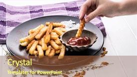  Presentation with tomato ketchup - Presentation theme having childs hand dipping a potato background and a tawny brown colored foreground