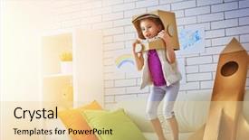  Presentation with imagination - PPT theme consisting of childs imagination - child plays in the astronaut background and a blonde colored foreground