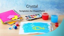  Presentation with eating fish and drink water from pollution oceans - Slides having child's painting of fish background and a light blue colored foreground