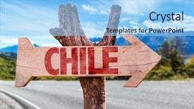 Presentation with chile - Slide set consisting of chile wooden sign with road background background and a light blue colored foreground