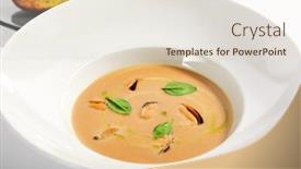  Presentation with chilean - Audience pleasing PPT theme consisting of chilean-mussels-soup-in-white backdrop and a lemonade colored foreground