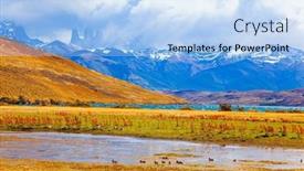  Presentation with golden yellow - Slides consisting of chilean-patagonia-torres-del-paine background and a light blue colored foreground
