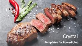  Presentation with table salt - Slides enhanced with chili - grilled sliced beef steak background and a gray colored foreground