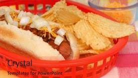  Presentation with potato chips - Slide deck enhanced with chili-cheese-hot-dog background and a red colored foreground