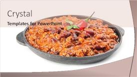  Presentation with frying - PPT layouts consisting of chili con carne in frying pan on white background background and a lemonade colored foreground