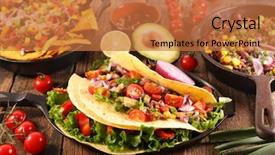  Presentation with salsa nachos chips tortilla snack - Slide deck featuring chili con carne nacho tortilla background and a coral colored foreground