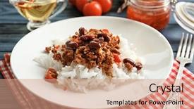  Presentation with dinner - Theme having chili con carne served background and a coral colored foreground