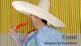  Presentation with chili - Audience pleasing theme consisting of chili hot pepper mexican man backdrop and a light blue colored foreground