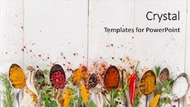  Presentation with spices - Colorful slides enhanced with chili pepper - various colorful spices on wooden backdrop and a white colored foreground